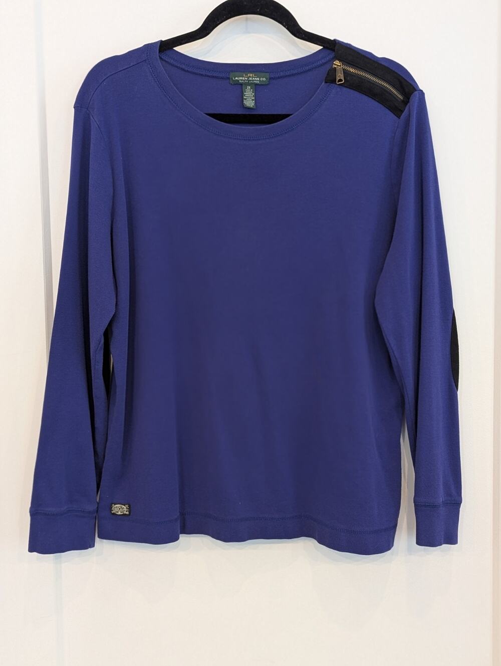 Lauren Ralph Lauren Women's 2X 100% Cotton Purple Knit LS Elbow Patches